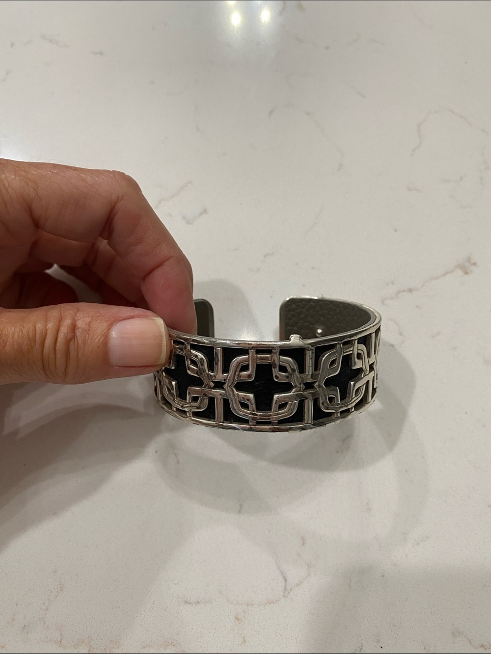 Vintage Brighton Silver-Tone Cuff Bracelet with Black Inset